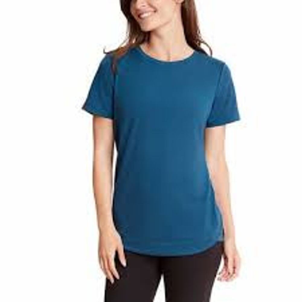 Danskin Women's Short Sleeve Tulip Hem Tunic Shirt Relaxed Deep Teal Pullover S